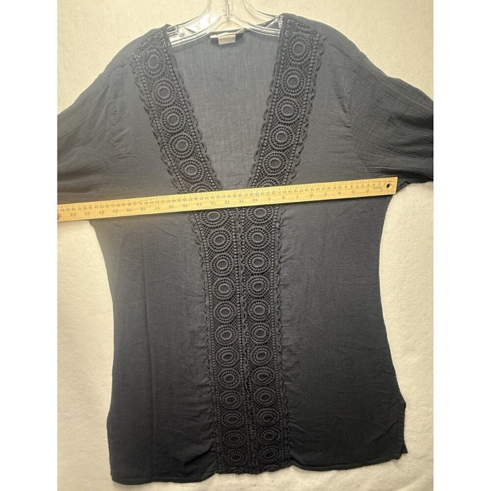 La Blanca Deep V Neck Black Lace Trim Lightweight Beach Tunic Swim Cover-Up Sz L - Picture 7 of 9